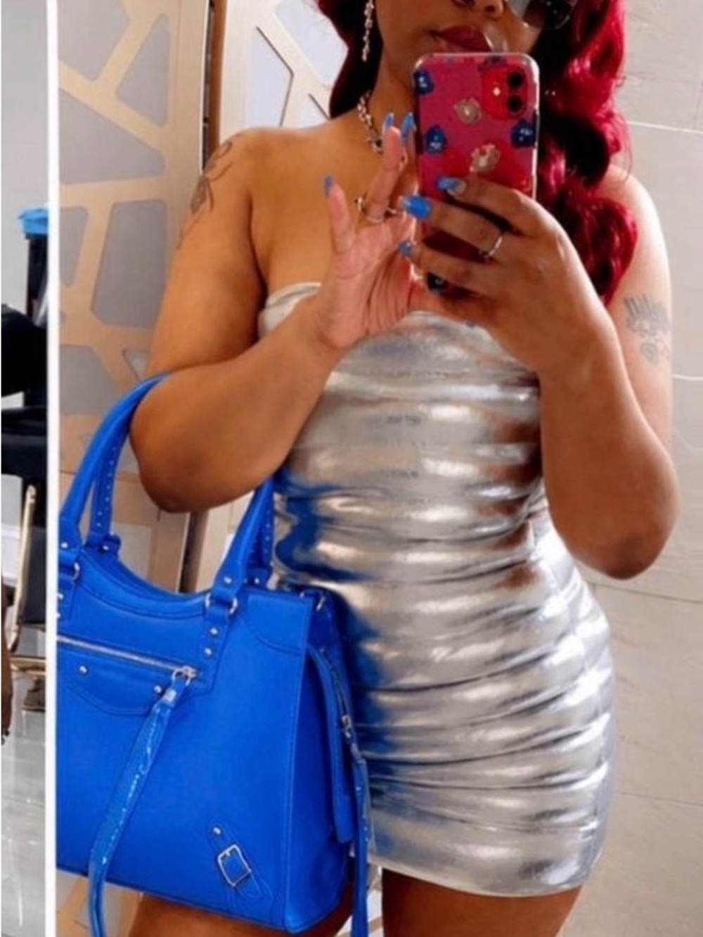 Metallic Silver Quilted Mini Skirt - Picture 2 of 2